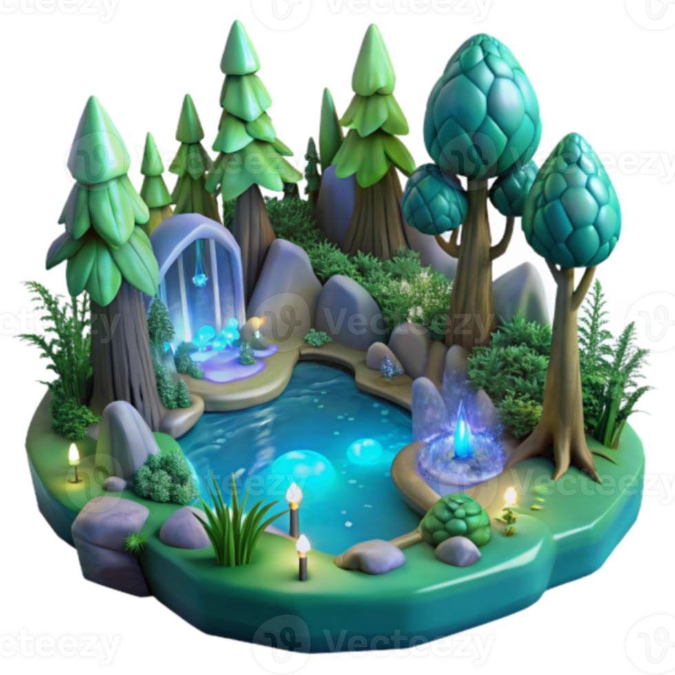 Enchanted Forest Pond Render A Magical Fantasy Illustration png