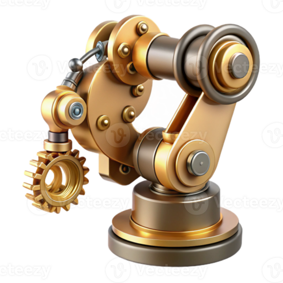 Render Golden Robotic Arm Illustration Gear Technology Machine png