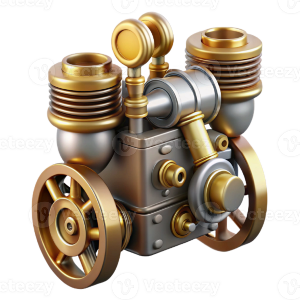 Render of a Gold and Silver Steampunk Engine Illustration png
