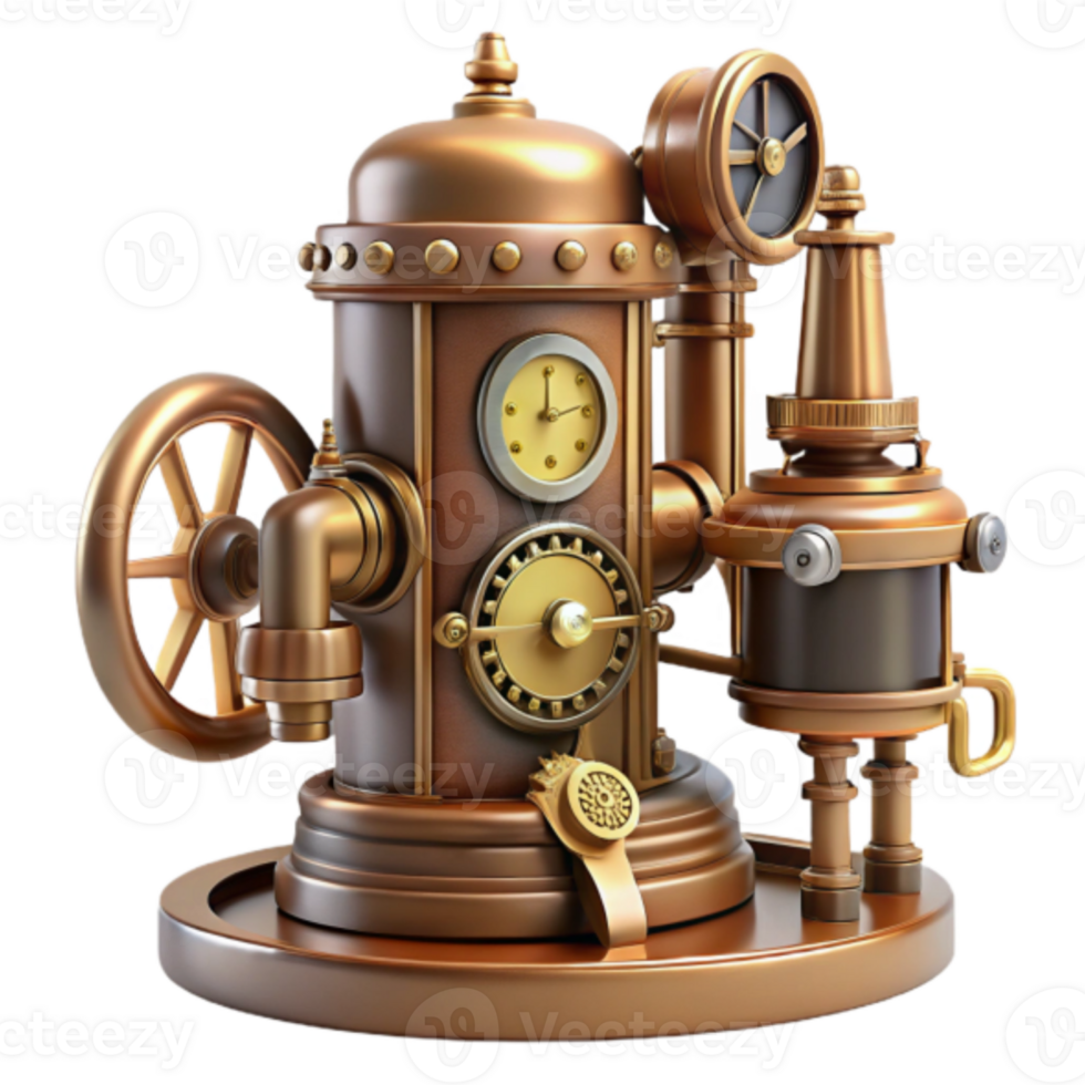 Steampunk Engine Model Render Clockwork Machine Illustration png