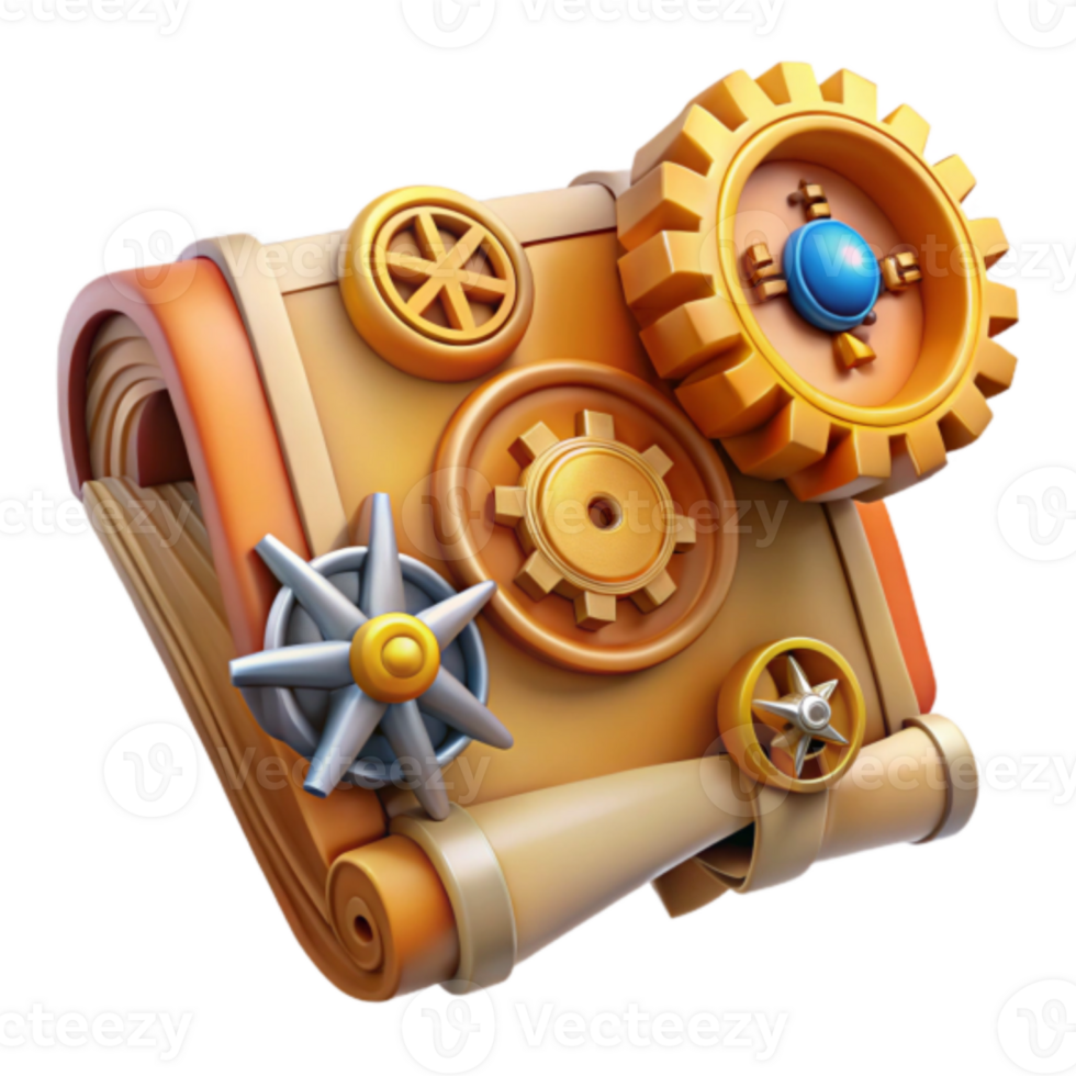 Render of Steampunk Style Book with Gears and Cogs Illustration png