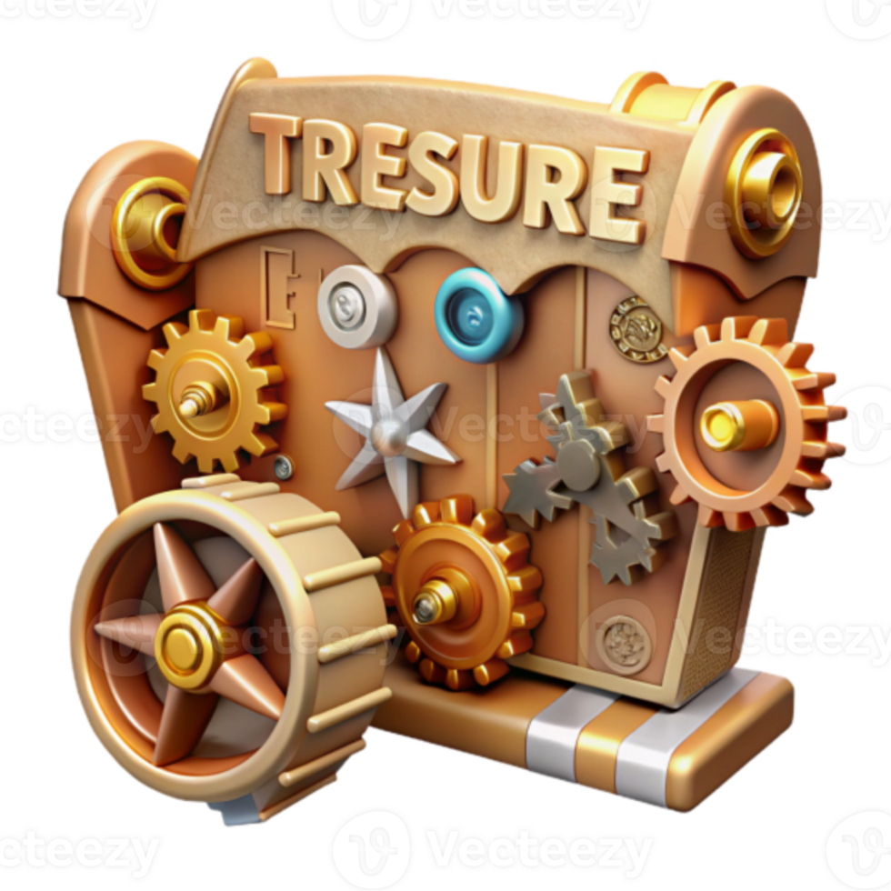 Render of a Treasure Chest with Gears and Wheels Illustration png