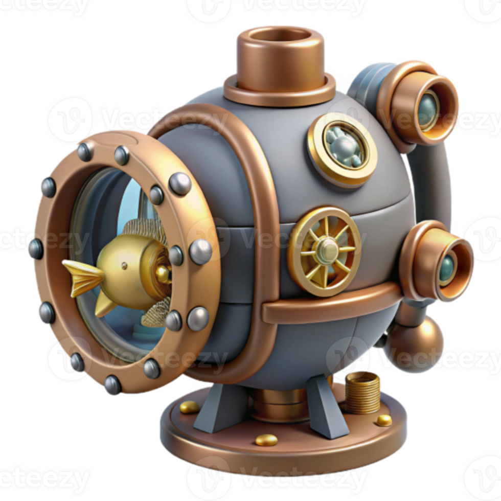 Steampunk Submarine Render Golden Fish Illustration png