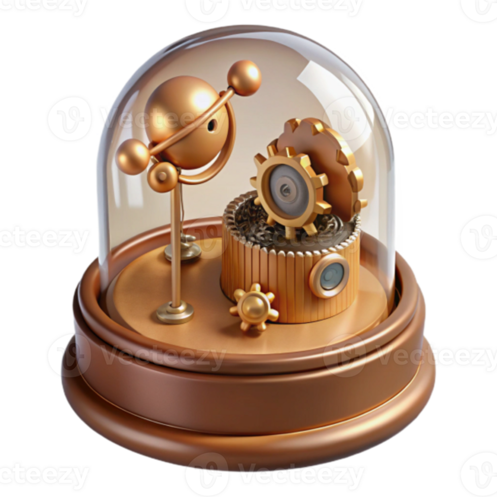 Steampunk Gear Clockwork Mechanism Under Glass Dome Illustration png