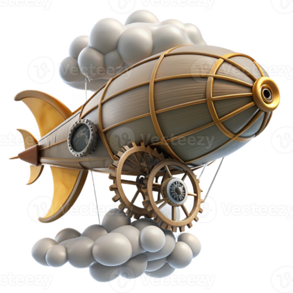 Steampunk Airship Render Airship, Gears, Clouds, Retro Futuristic, Vintage, Mechanical, Fantasy, Zeppelin, Aeronautical, Flight png