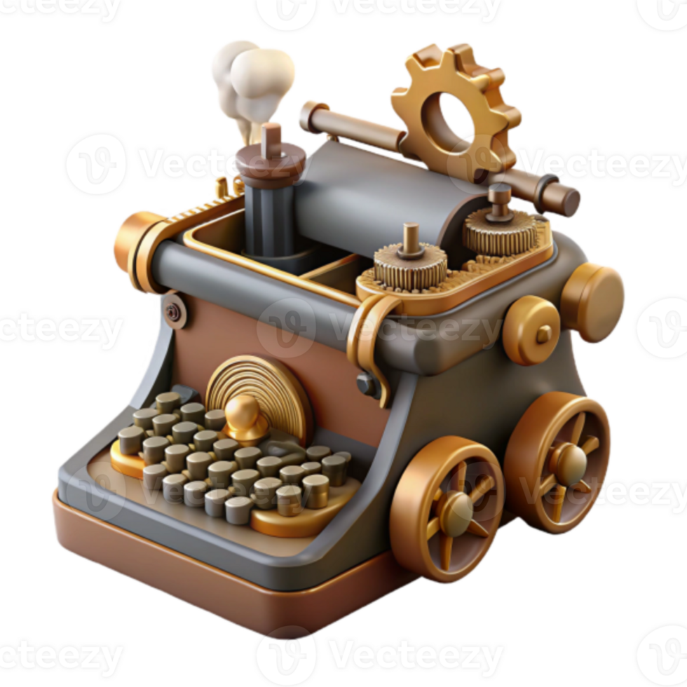 Steampunk Typewriter Illustration Retro Futuristic Machine, Cogs, Gears, Wheels, Vintage Technology png