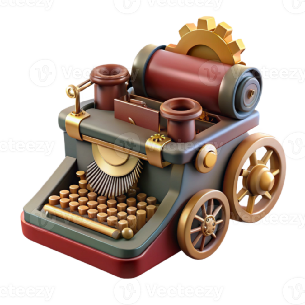 Steampunk Typewriter Render A Vintage Mechanical Writing Machine Illustration png