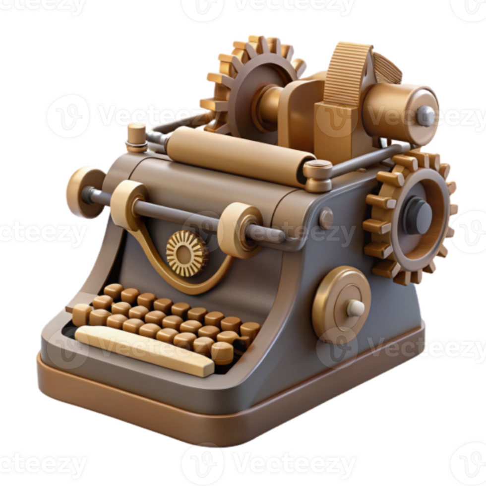 Steampunk Typewriter Model Illustration Vintage Gears and Keys png