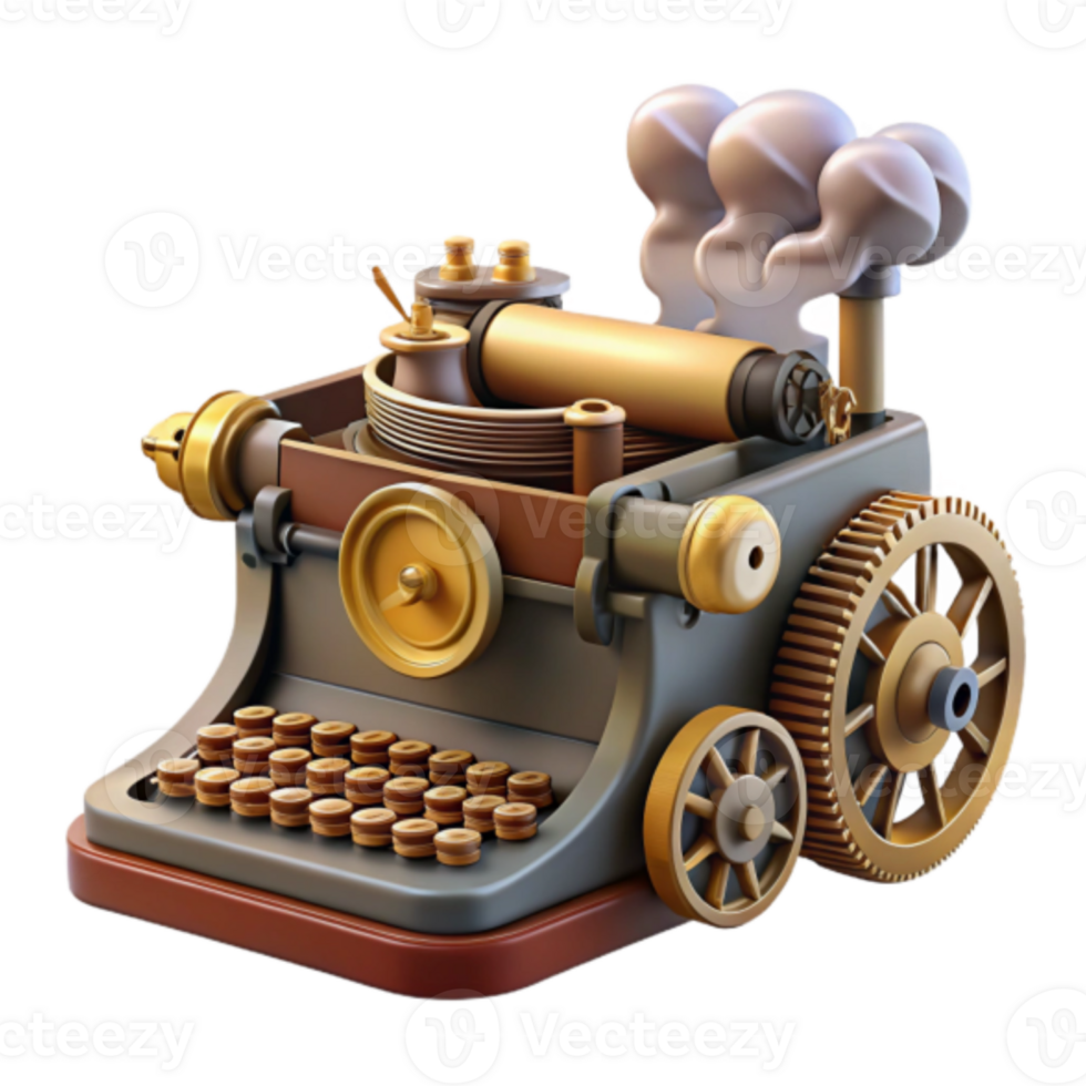 Steampunk Typewriter Illustration Retro Futuristic Machine Design png