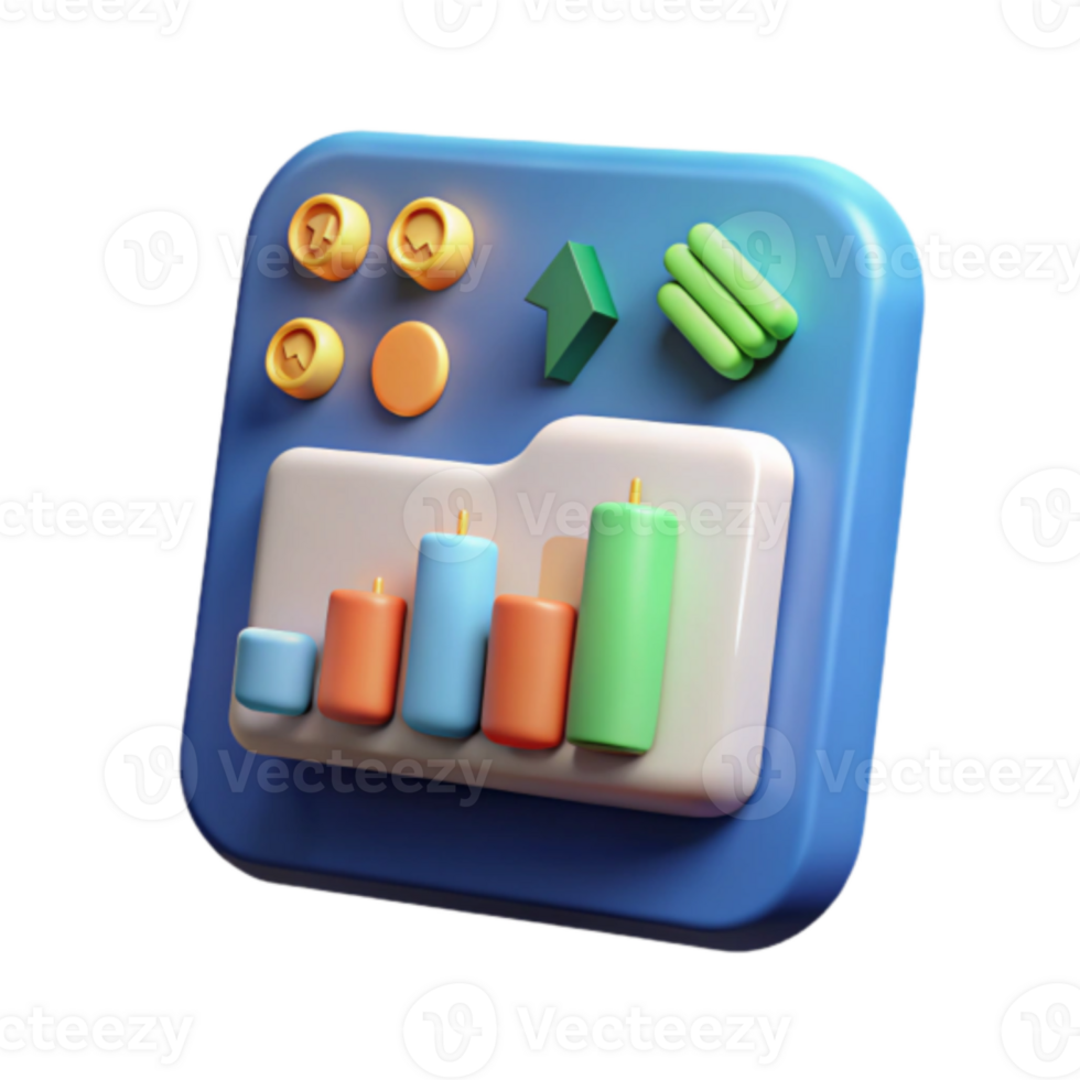 Render of Colorful Bar Chart Icon with Growth Indicators png