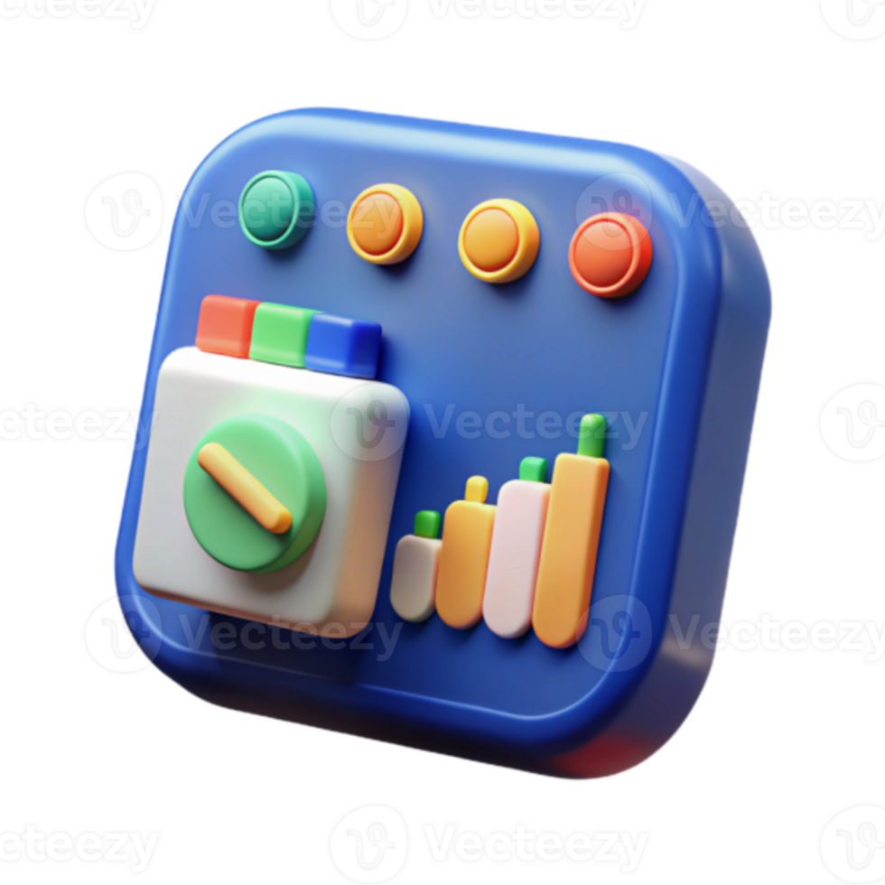 Vibrant Render of Data App Interface with Colorful Charts and Controls png