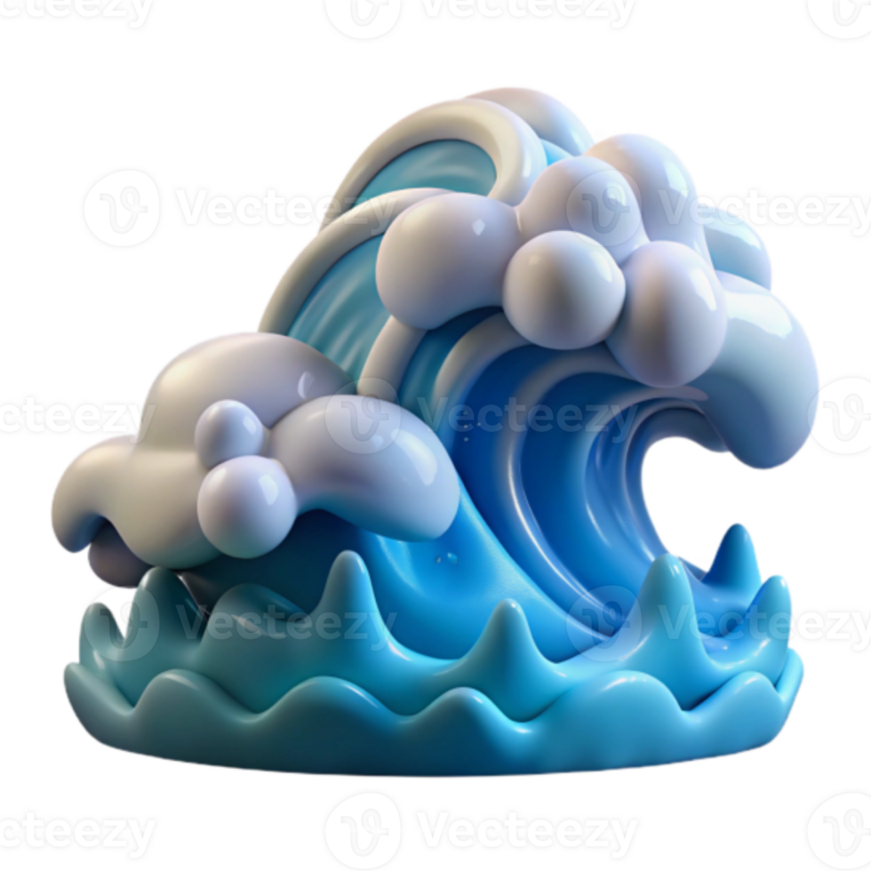 Stylized Wave Illustration Ocean Foam Cartoonish Blue Water png
