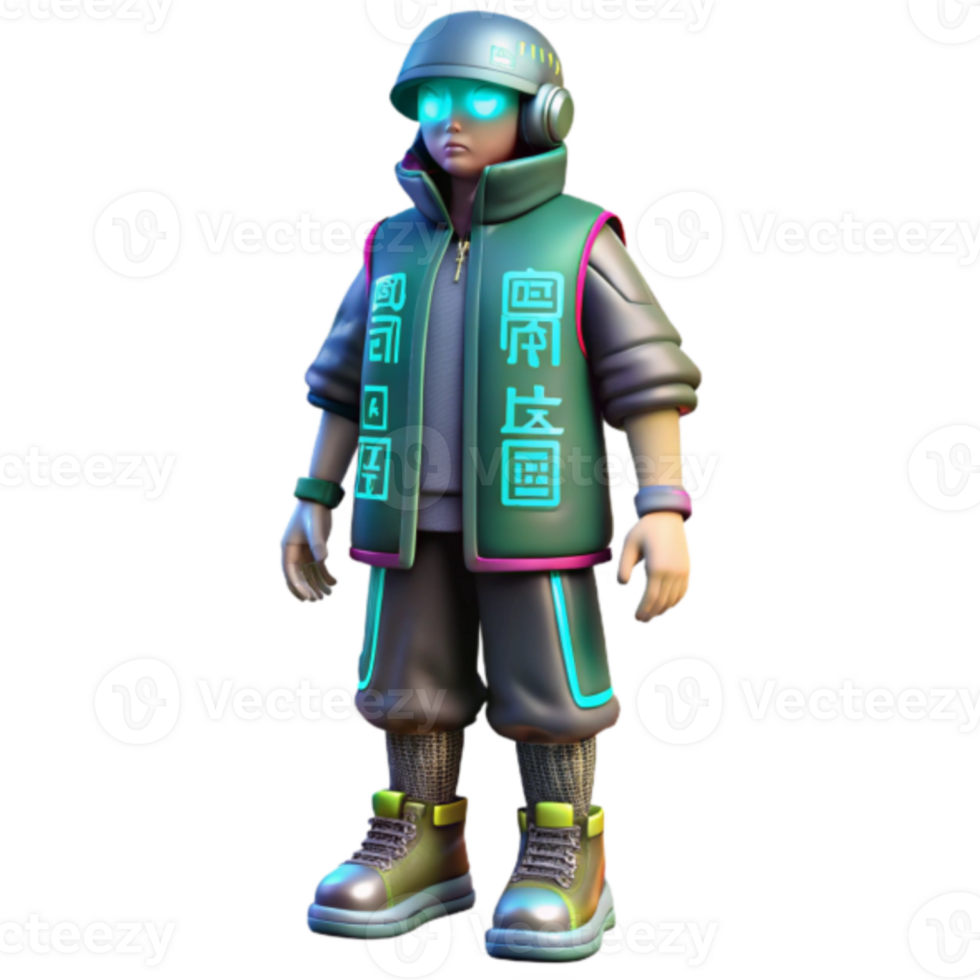 Render Futuristic Boy Character Design Glowing Neon Outfit png