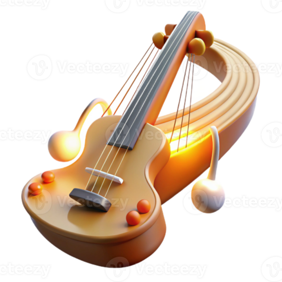 Render of Violin with Abstract Musical Notes Background png