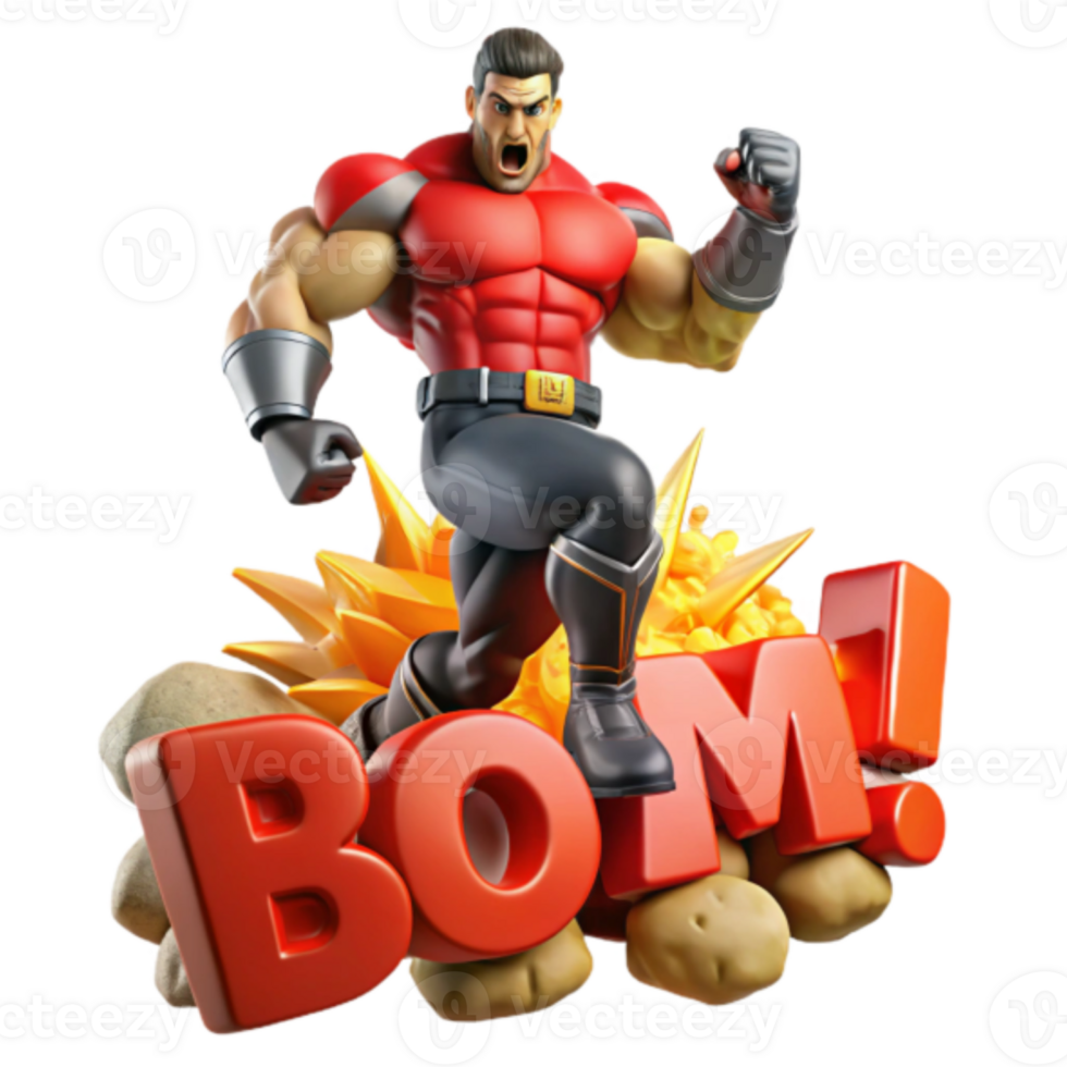 Powerful Render of a Superhero Landing on a Bomb Explosion png