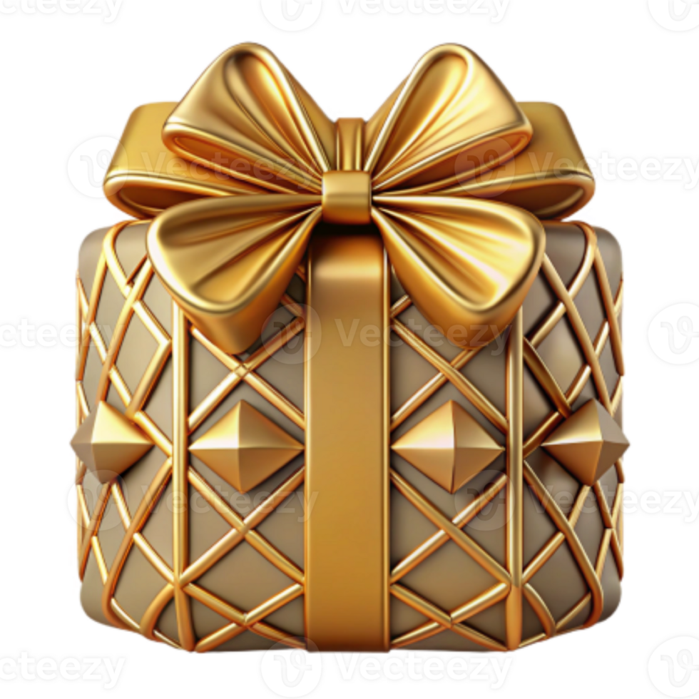 Golden Gift Box Render Illustration Luxury Present with Bow and Studs png