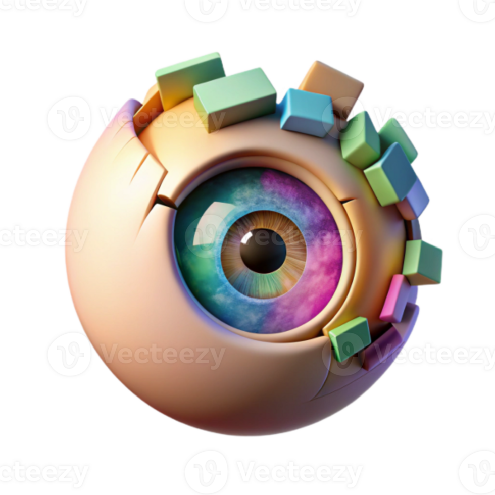 Render of a Colorful Cybernetic Eye with Blocks png
