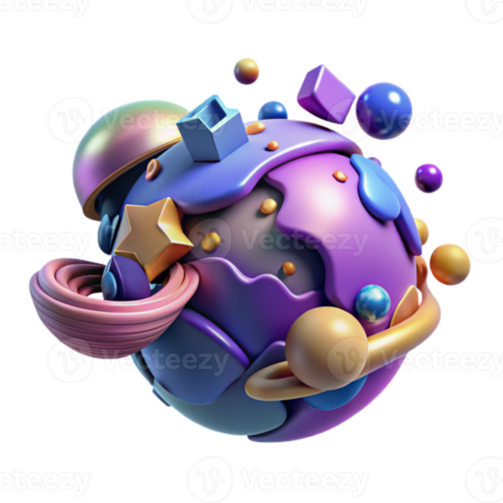 Vibrant Render of Abstract Cosmic Sphere with Geometric Shapes png