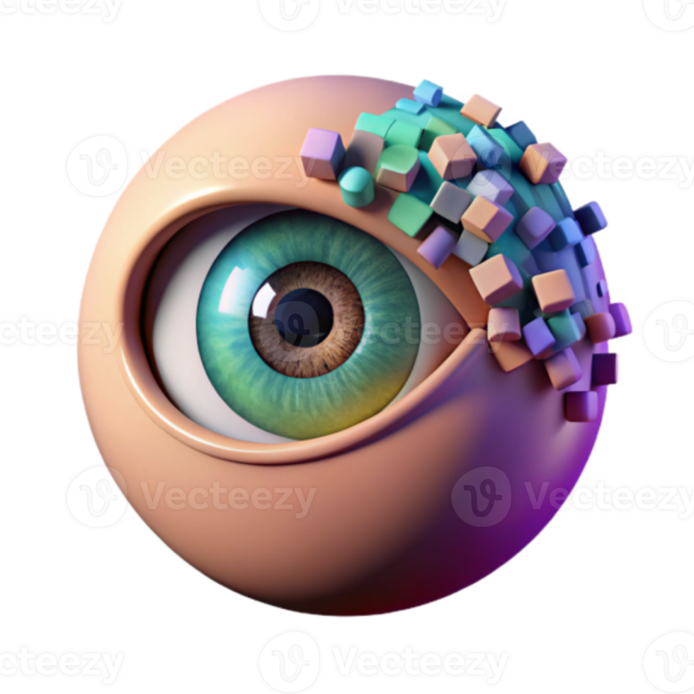 Render of a Stylized Eye with Pixelated Cubes Abstract Background Image png