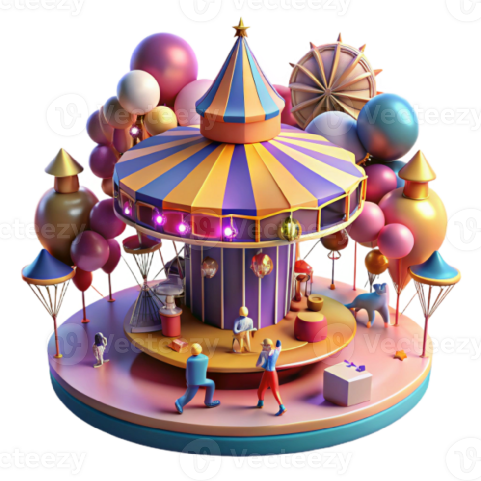Whimsical Render of a Carnival Merry-Go-Round with Balloons png