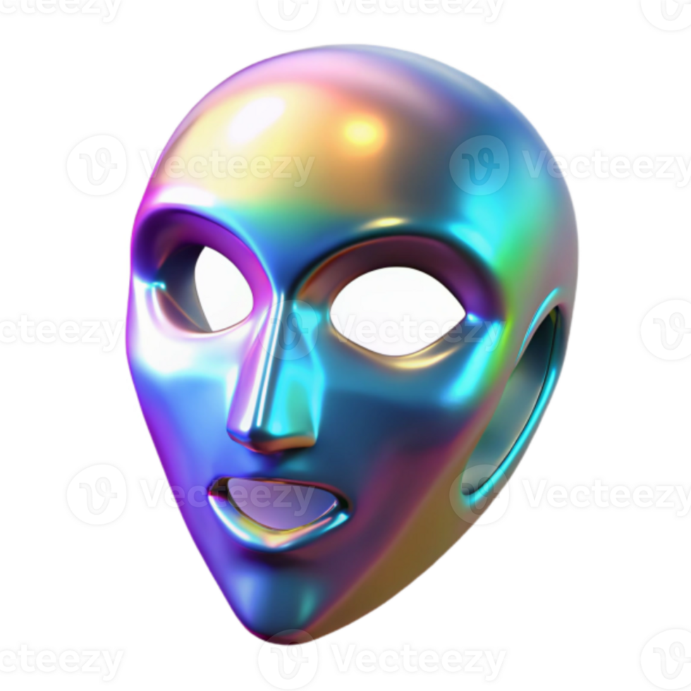 Iridescent Render of a Mask Abstract Face Mask, Digital Art, Surreal Mask, Colorful Head, Mask, Metallic Mask, Rainbow Mask, Holographic Mask png