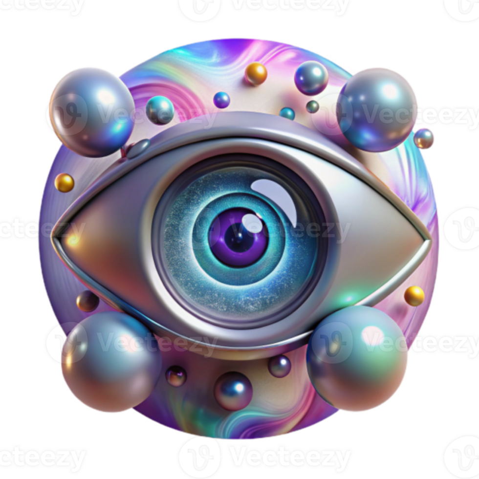 Render of a Metallic Eye in a Colorful Abstract Background png