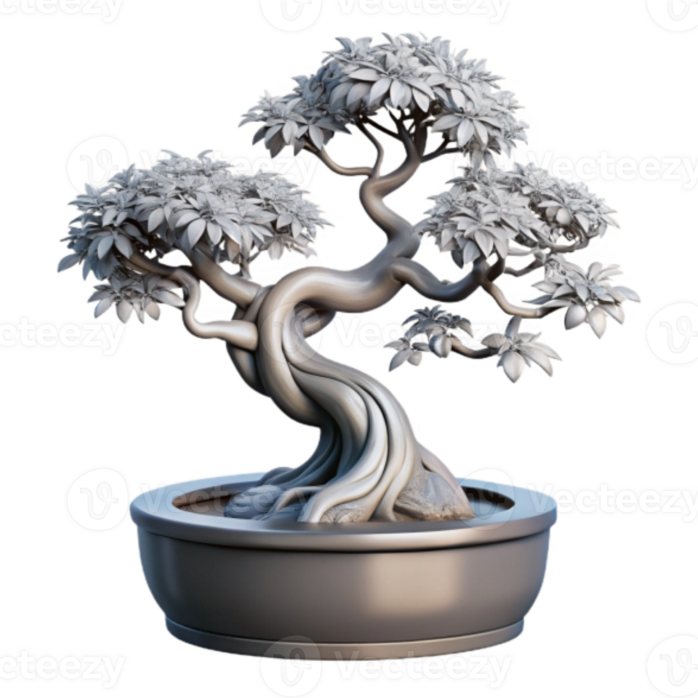 Render of a Serene Bonsai Tree, Detailed Illustration of Twisted Branches and Lush Foliage png