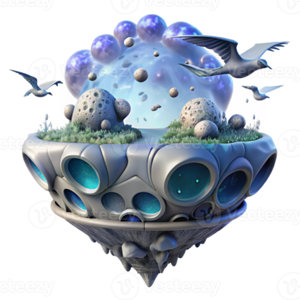 Enchanted Floating Island Illustration A Fantasy World with Birds and Celestial Elements png