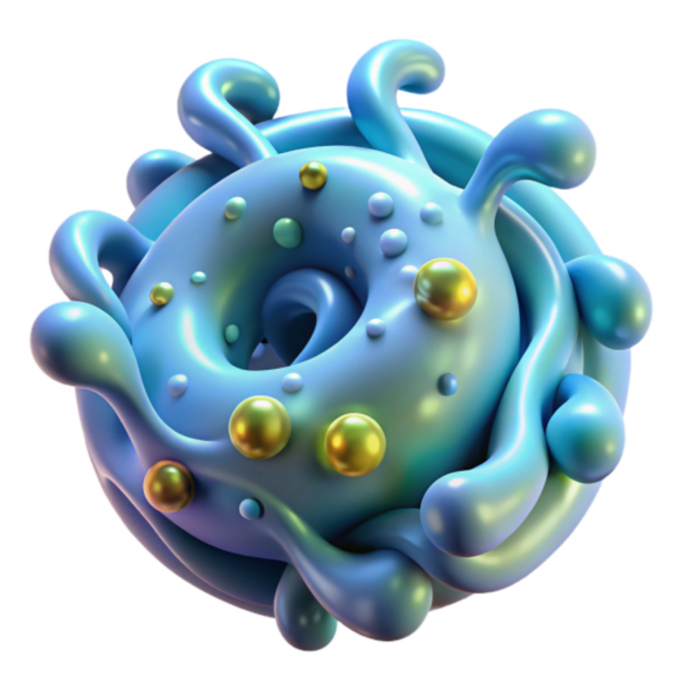 Abstract Render of a Blue Doughnut with Iridescent Bubbles png