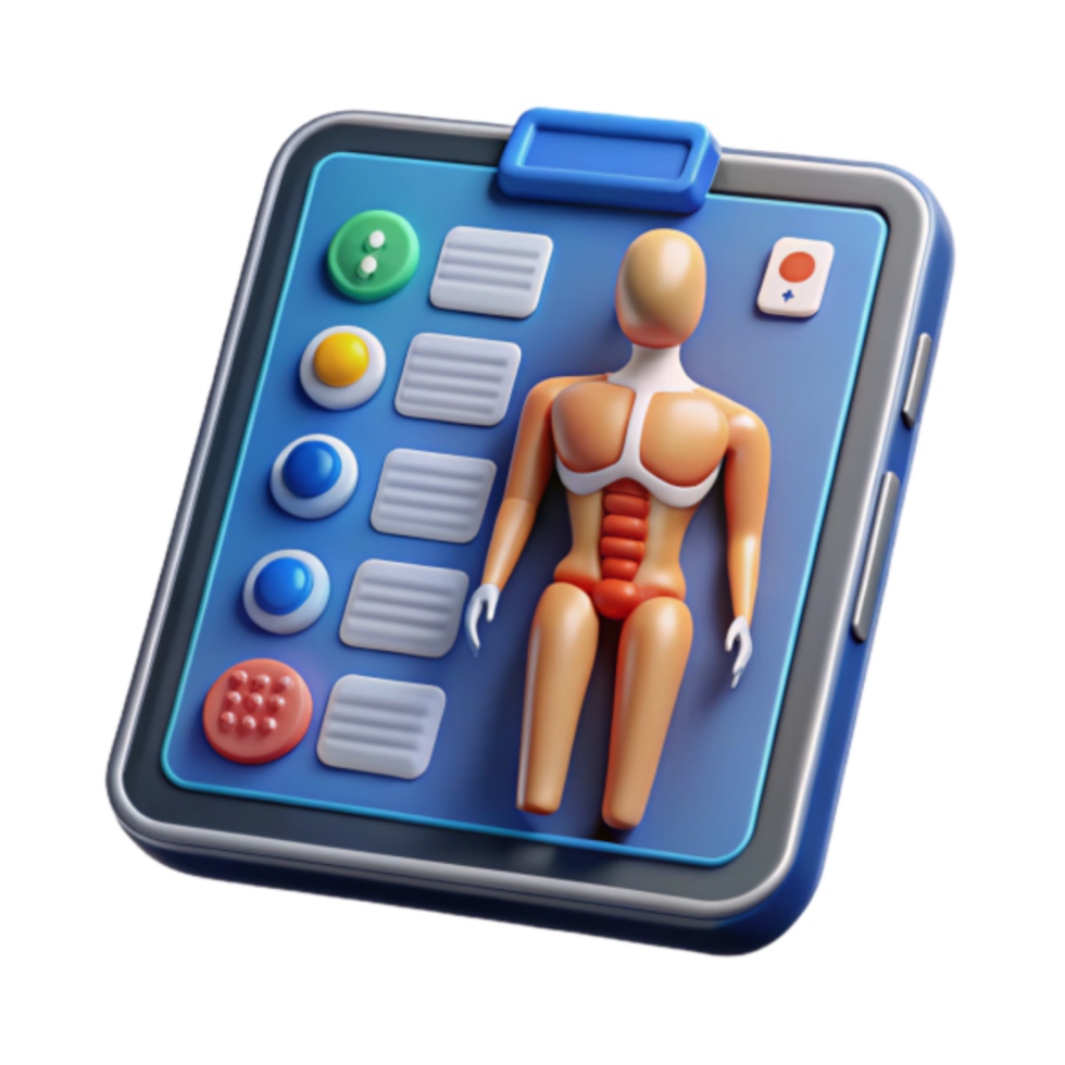 Render of Anatomical Model on Tablet Interface App UI Design png