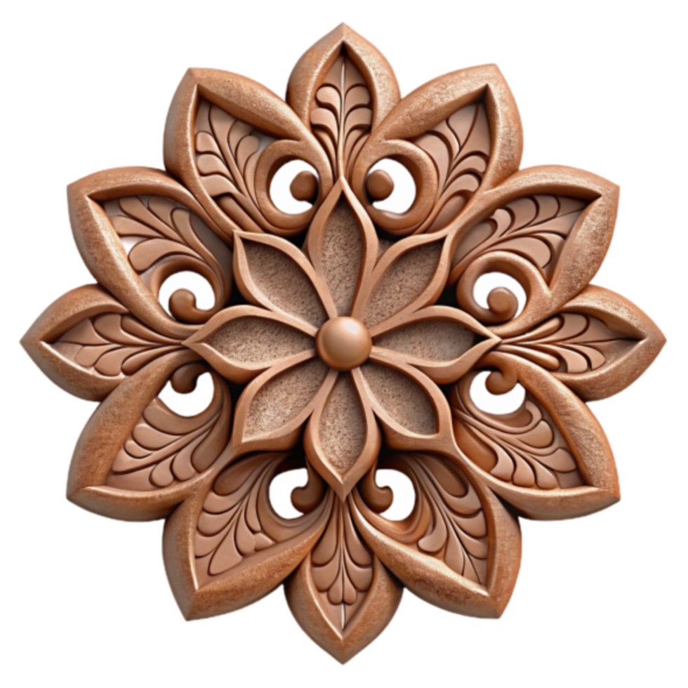 Intricate 3D Render of Brown Ornate Floral Mandala Design png