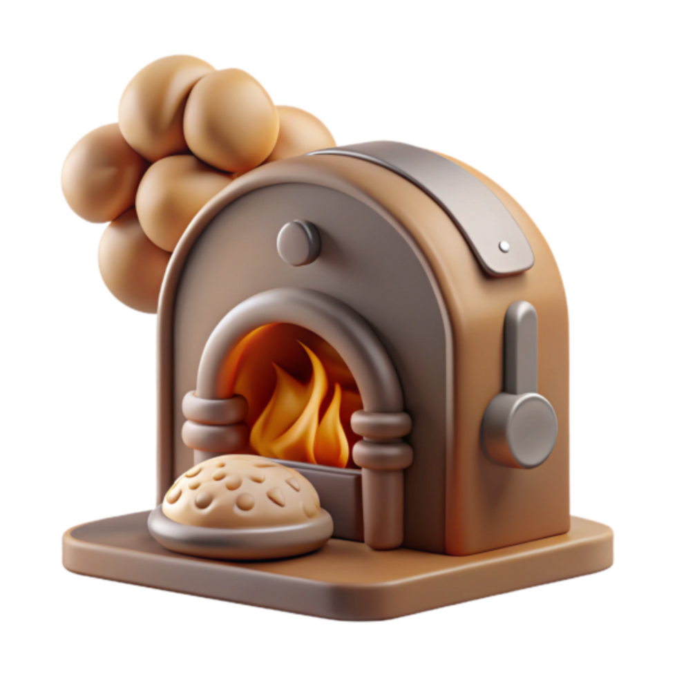 3D Render of a Cozy Bakery Oven with Bread and Flames Illustration png