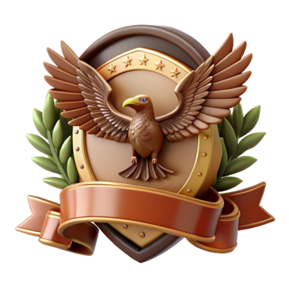 3D Render of Eagle Emblem with Laurel Wreath and Ribbon png