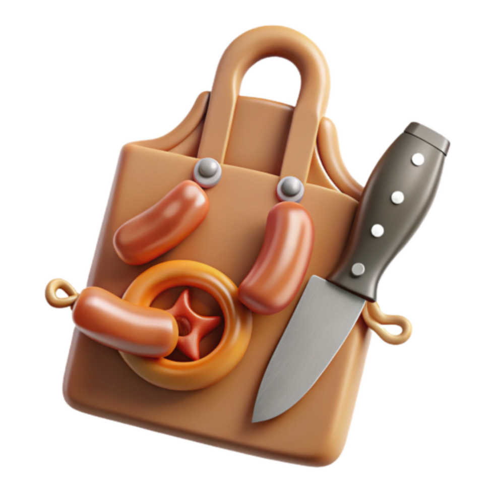 3D Illustration of Butcher Apron with Sausages and Knife png