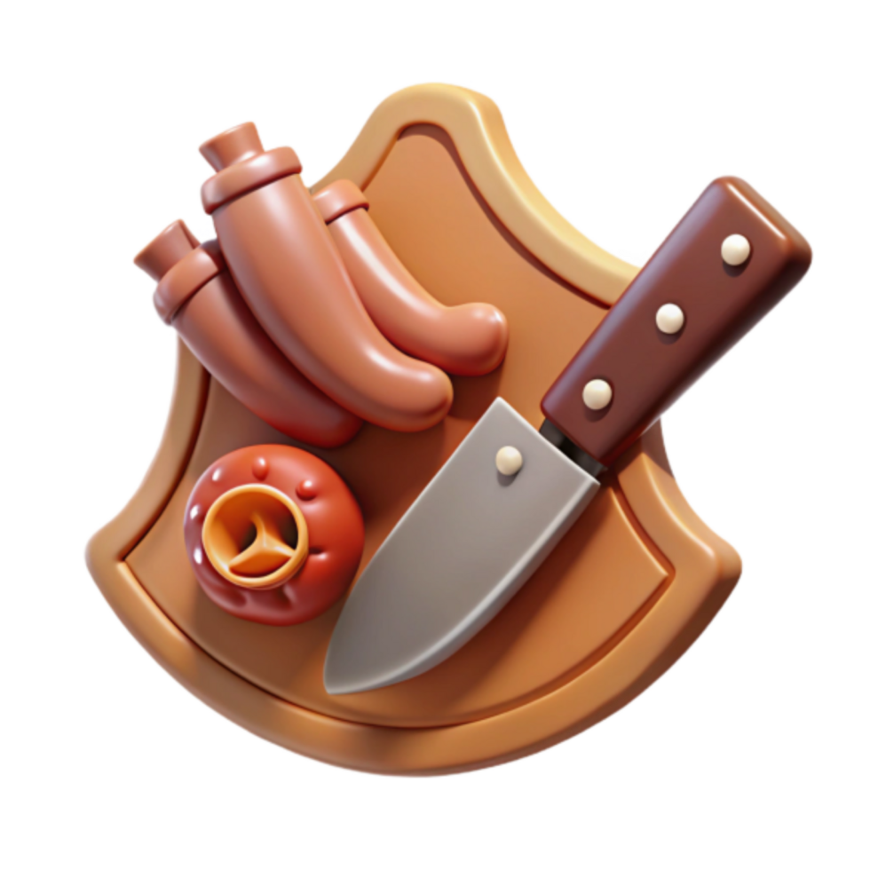 3D Render of Sausages, Knife and Cutting Board Illustration png