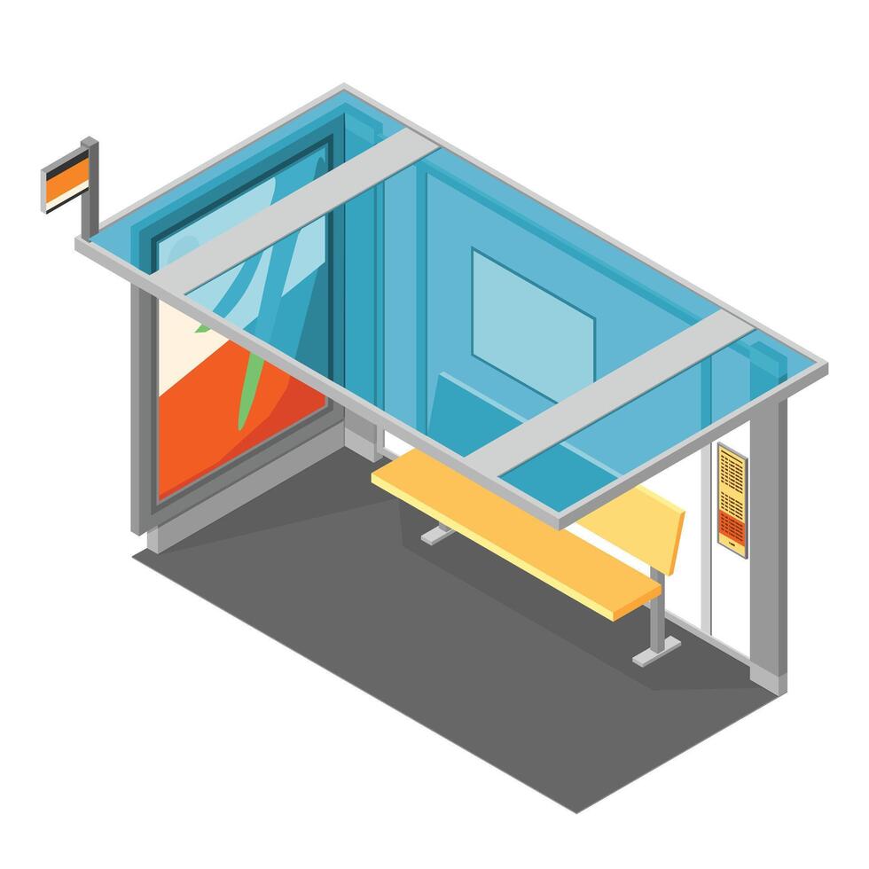 Isometric Bus Stop Shelter With Seat Illustration Icon vector