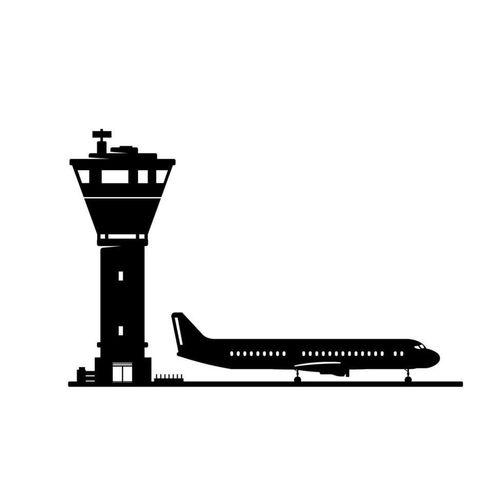 Airport Control Tower Flat Black Icon illustration vector