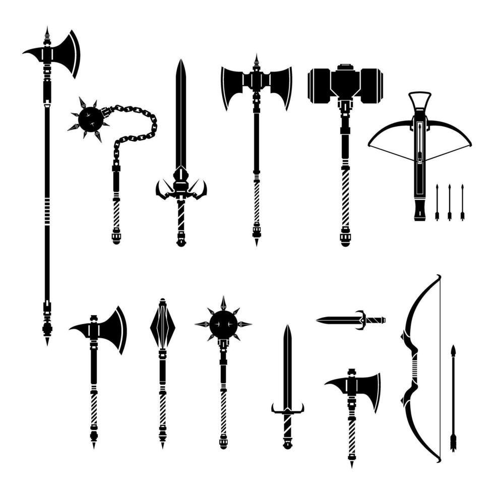 Old Ancient Weapons Icon Set - Retro Icon silhouette illustrations vector