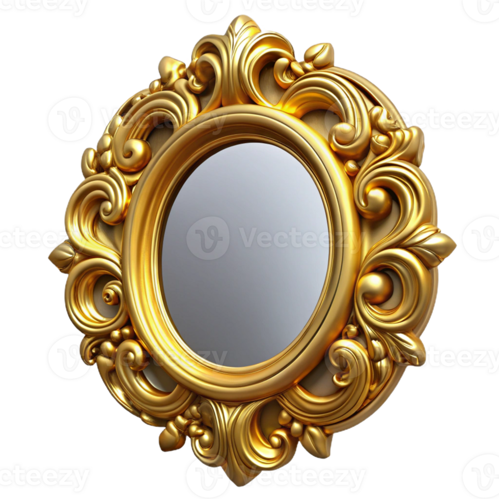 Intricate Golden Mirror Frame Design png