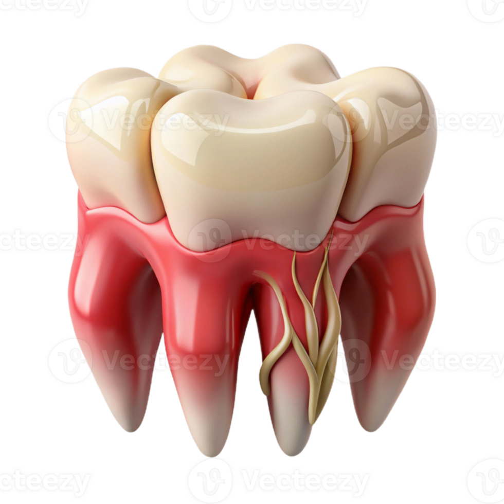 3D render of a human tooth with a focus on the gum attachment png