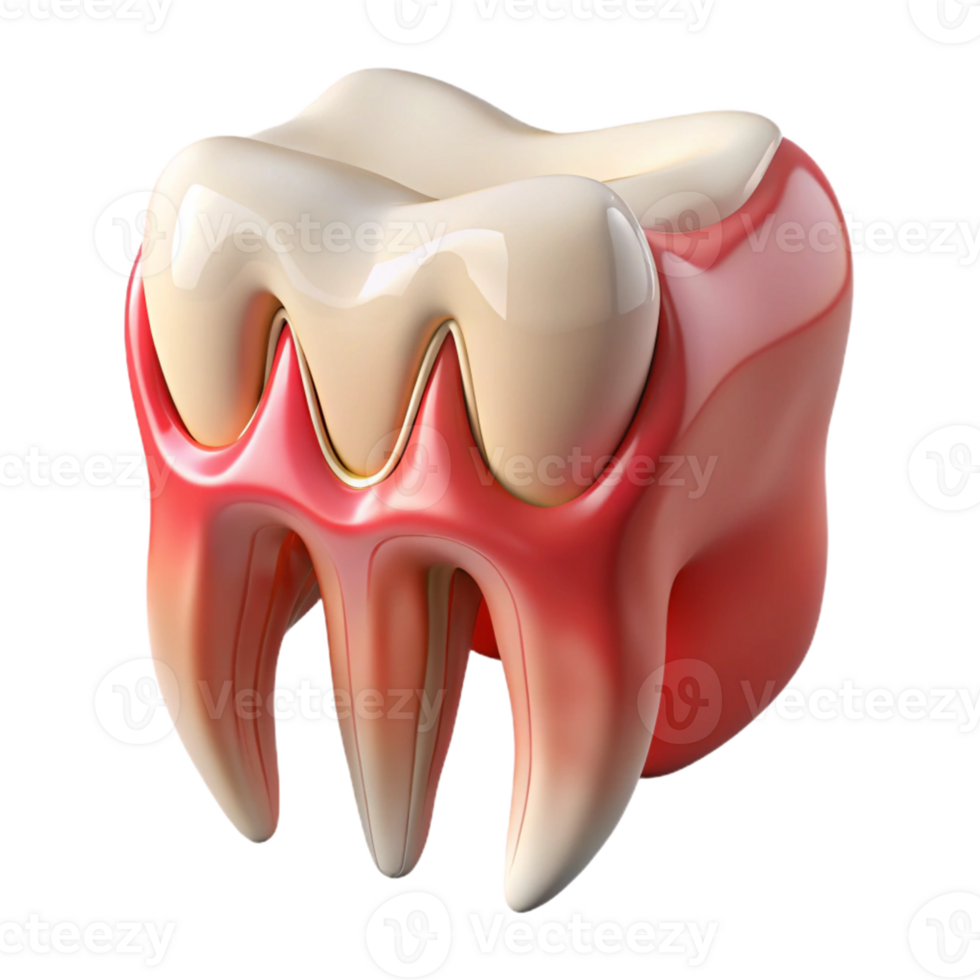 3D tooth model with healthy pink gums png