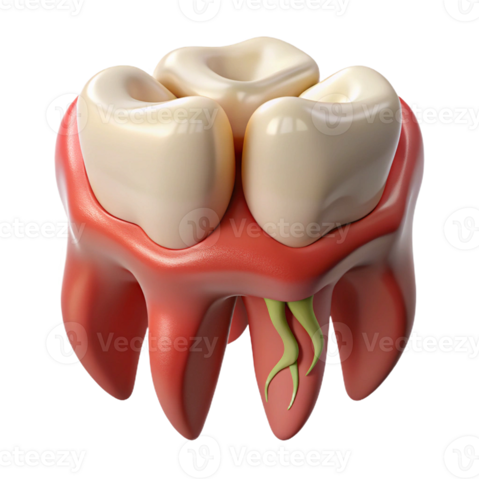 high-detail 3D render of a molar with perfect gum coverage, png