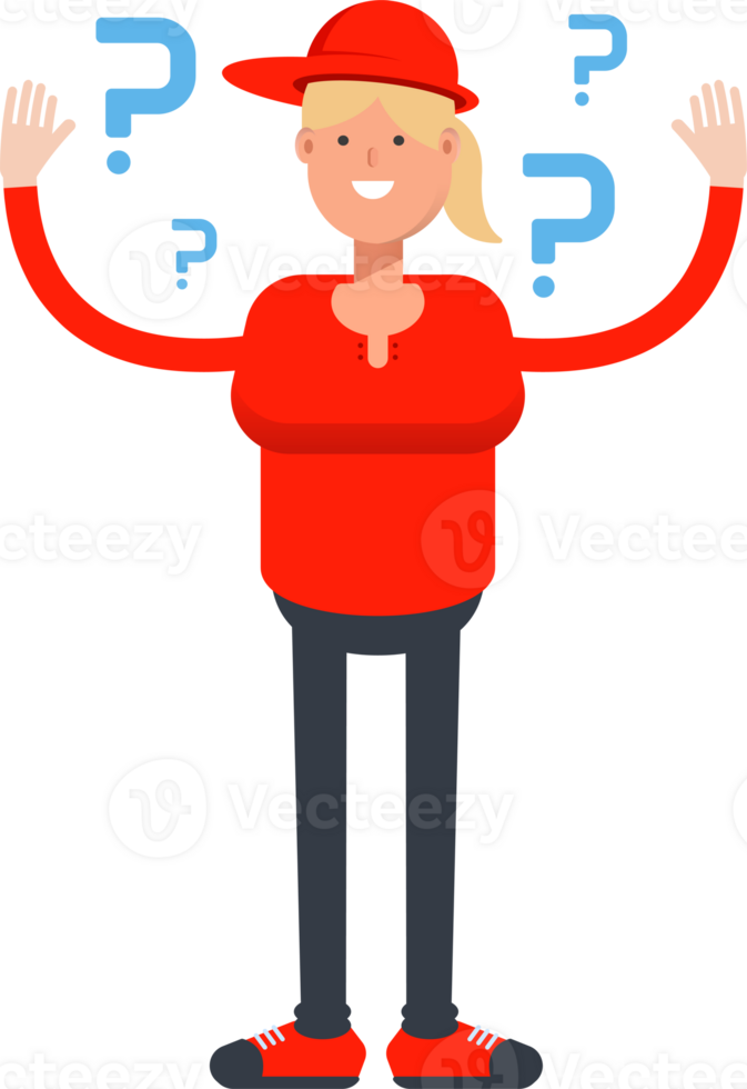 Girl Character and Question Marks png