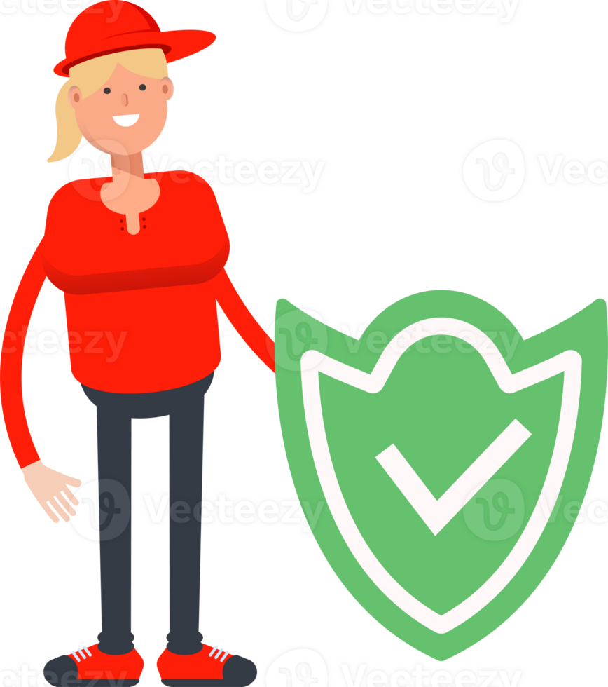 Girl Character and Check Mark Shield png