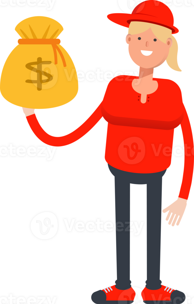 Girl Character Holding Dollar Sack png