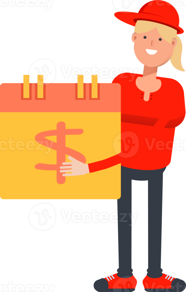 Girl Character and Payment Date Calendar png