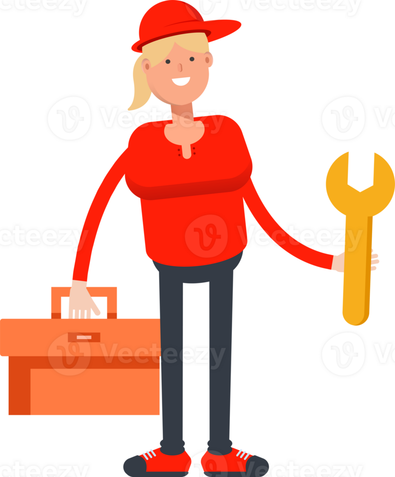 Girl Character Holding Toolbox and Wrench png