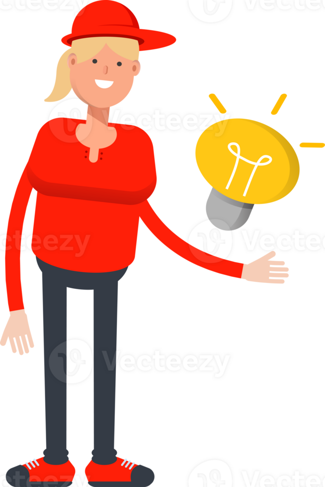 Girl Character and Light Bulb png