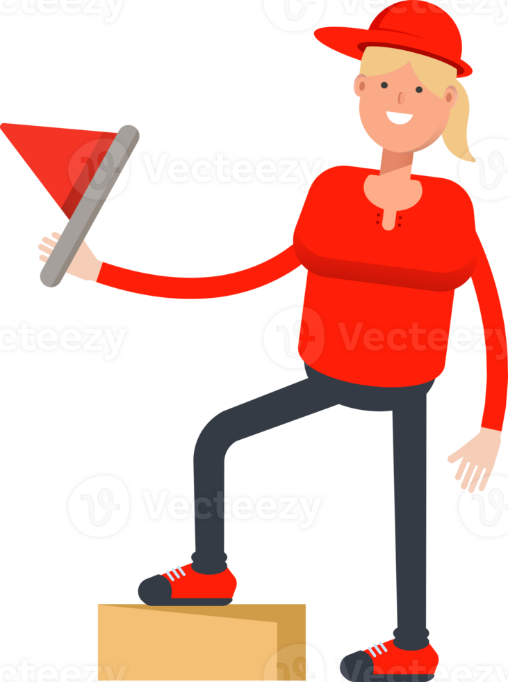 Girl Character Holding Red Flag Illustration png
