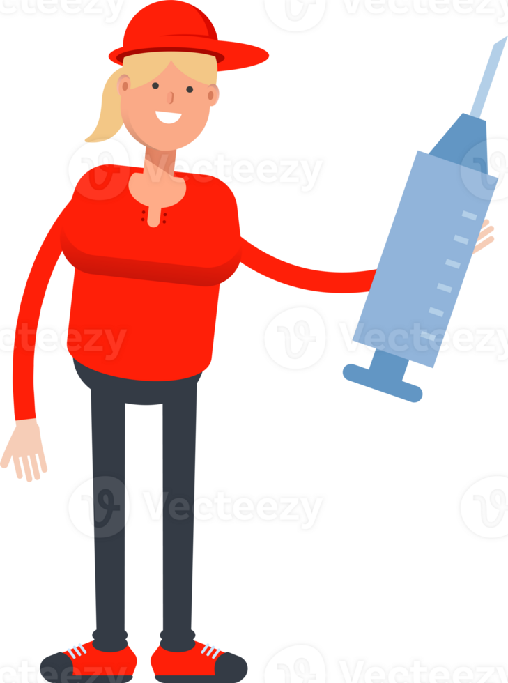 Girl Character Holding Medical Syringe Illustration png
